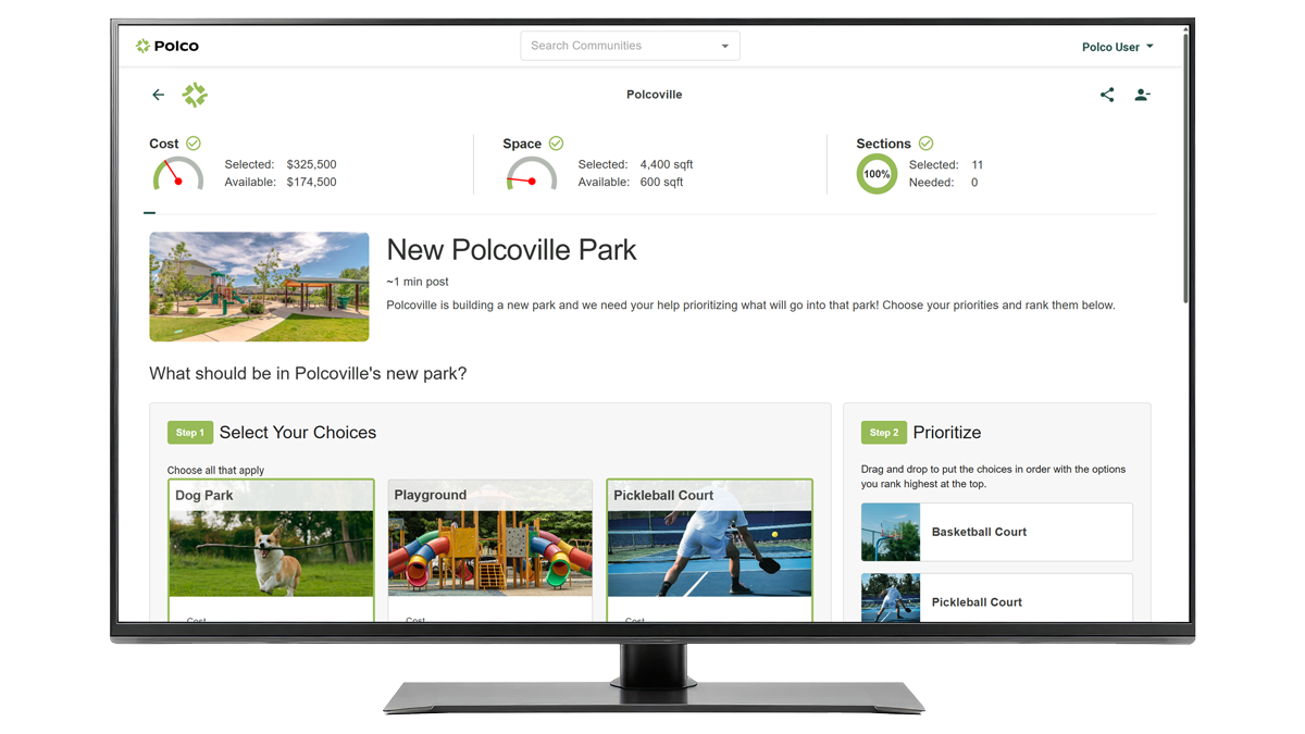 Polco Resident Platform - Prioritize - screenshot in monitor