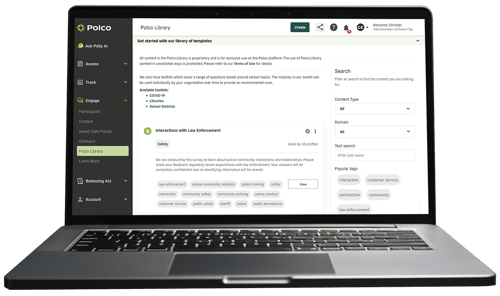 Polco's Engage Module - Polco Library - screenshot in laptop