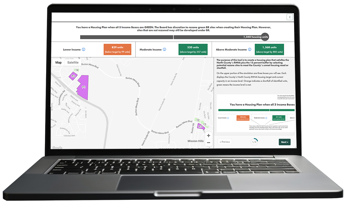 Polco's Housing Simulation Tool - screenshot in laptop