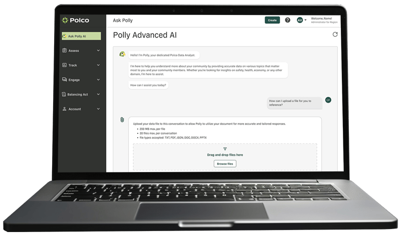 Polco's Advanced AI - Upload Your Own Data - screenshot in laptop