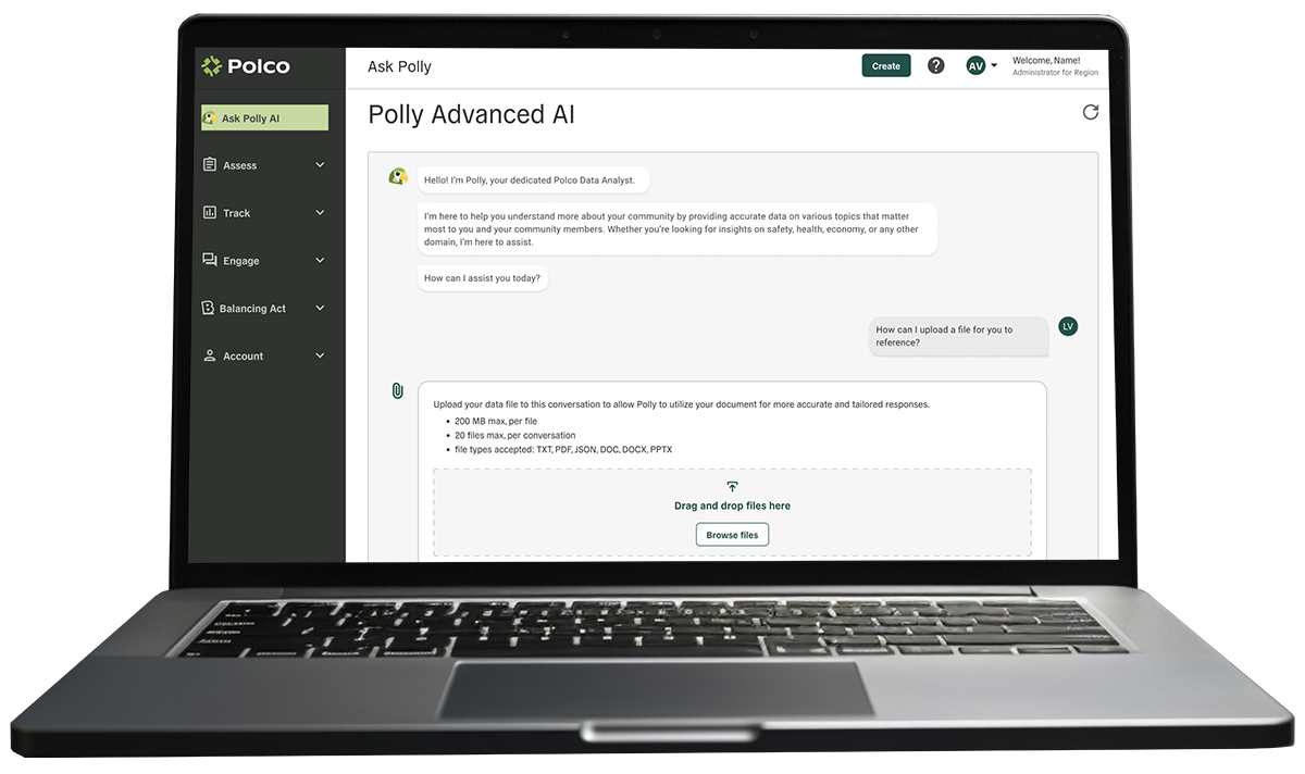 Polco's Advanced AI - Upload Your Own Data - screenshot in laptop