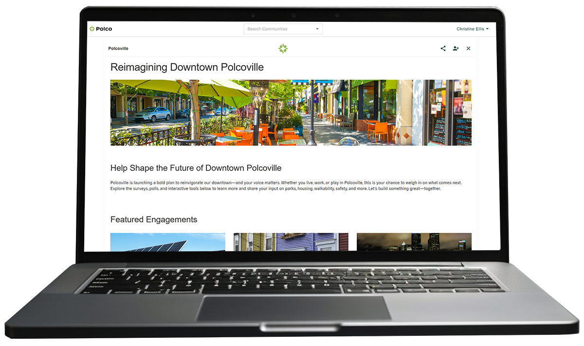 Polco's Resident Platform: Engagement Page - screenshot in laptop