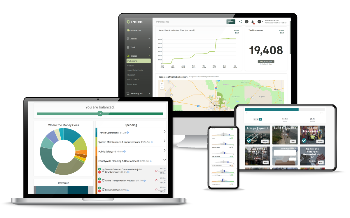 Polco's Rethinking Budgeting Tools - screenshots in various devices