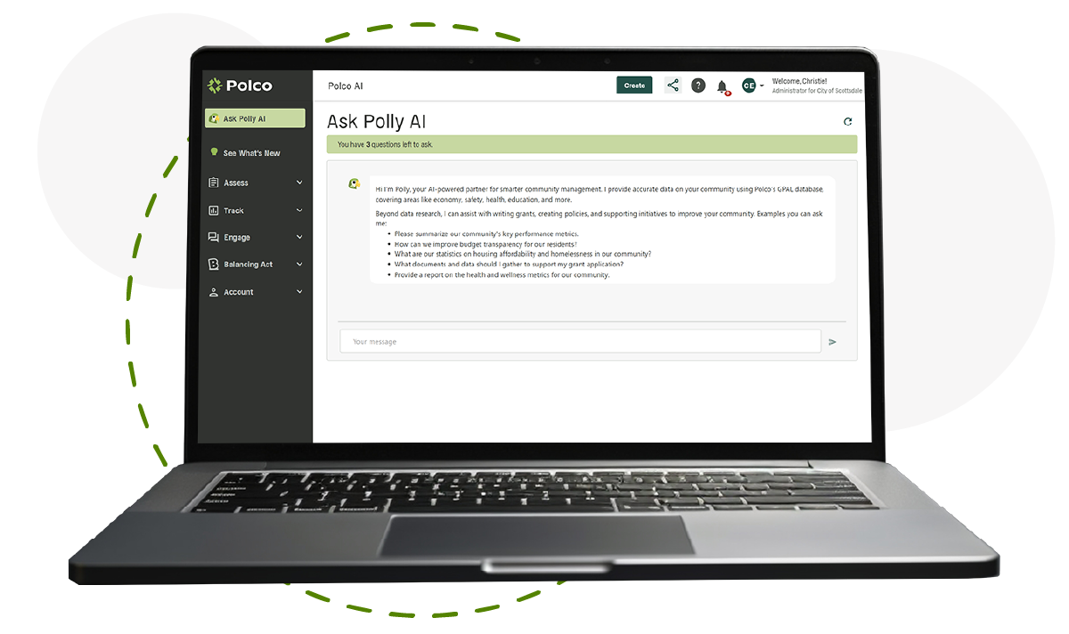 Polco's Advanced AI - screenshot in laptop with circles