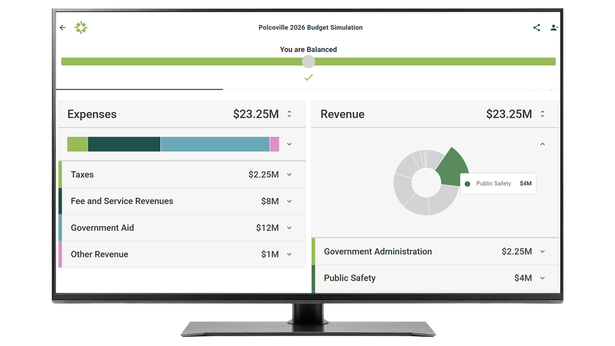 Polco Budget Simulation - screenshot in monitor